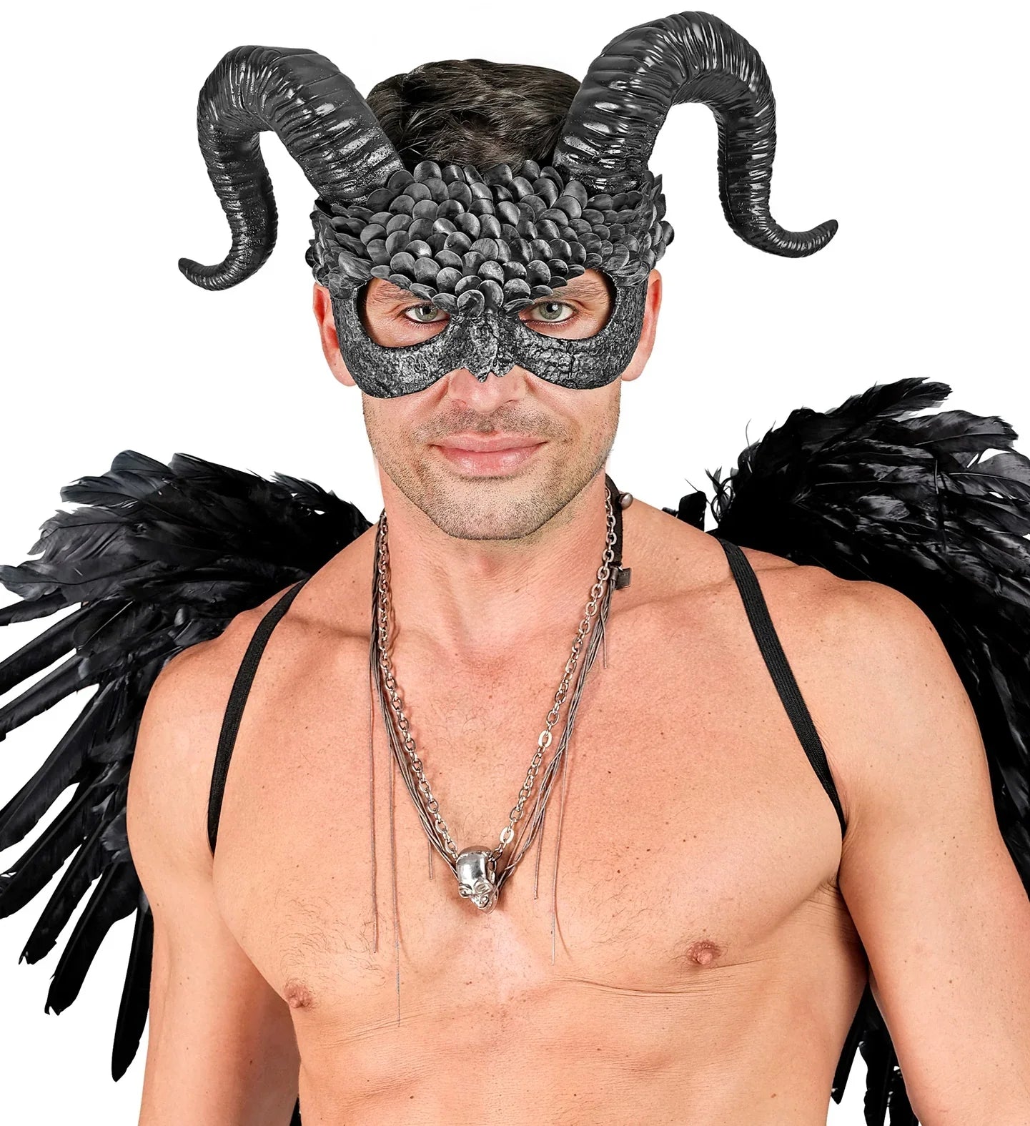 Antifaz de Ángel Caído Negro con Cuernos Máscaras Halloween Widmann